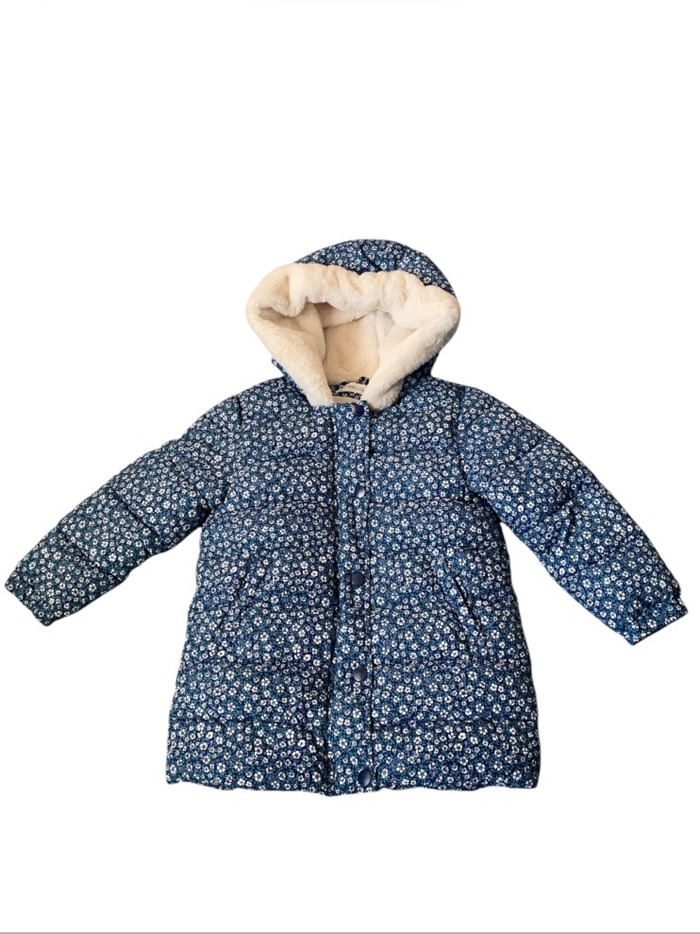 Mango Blue Floral Girls Puffer Hood Jacket 4-5